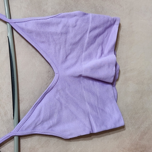 Lavender Ribbed Set Crop Top With Shorts - Picture 1 of 9